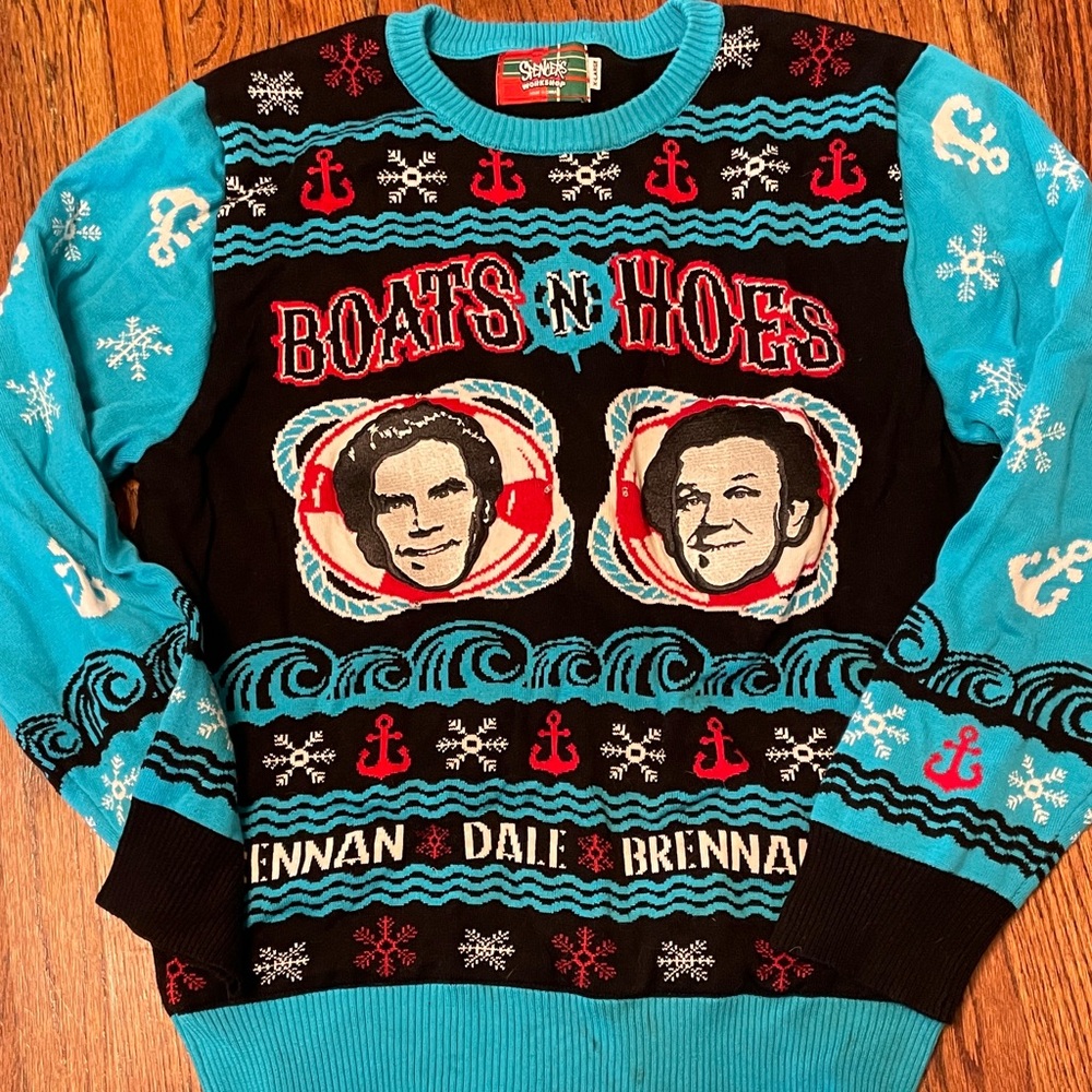 Workshop Republic Clothing Blue and Black Graphic Crewneck Sweater